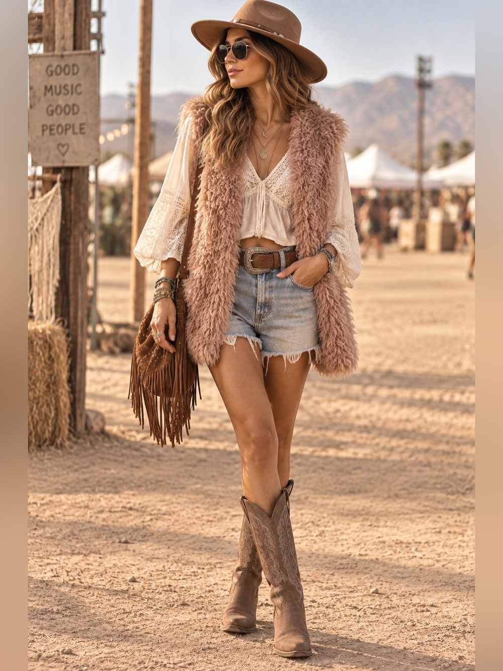 Dylan Los Angeles Pink Faux Fur Teddy Long Vest Size Large Boho Festival